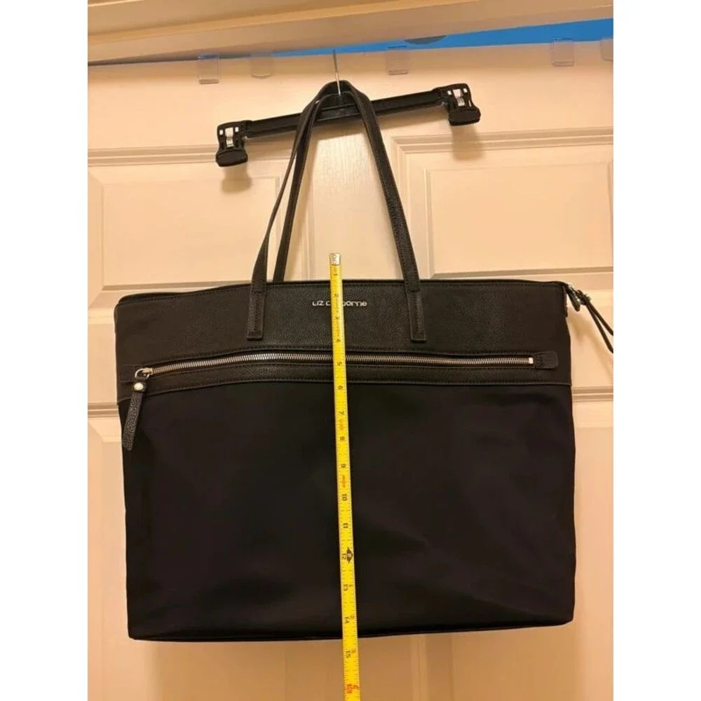 Liz Claiborne Black Nylon Shoulder Tote Bag Faux Leather Trim